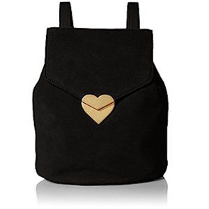 Dear Drew Black Suede Backpack with Gold Heart Closure